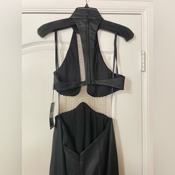 LA FEMME Black Vegan Leather Metal Chain Dress - Picture 7 of 13